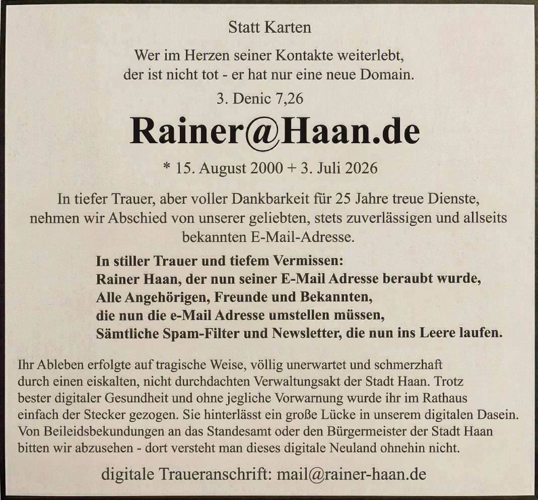 Traueranzeige Rainer Haan